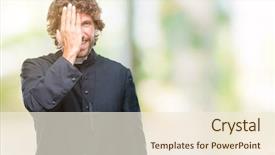  Presentation with woman covering man mouth hand - Audience pleasing presentation consisting of isolated background covering one eye backdrop and a cream colored foreground