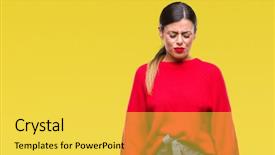  Presentation with woman crying - Cool new PPT theme with isolated background depressed and worry backdrop and a yellow colored foreground