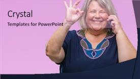  Presentation with plus size fashion model - Slide set consisting of isolated background doing ok sign background and a  colored foreground