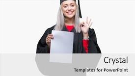  Presentation with pcos woman - PPT theme enhanced with signing ceremony - young blonde woman wearing graduate background and a light gray colored foreground