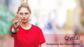  Presentation with hand palm - Presentation theme featuring isolated background doing stop sing background and a red colored foreground