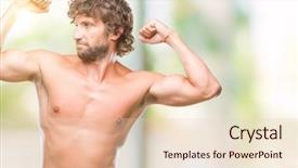  Presentation with army fitness - Beautiful presentation featuring isolated background showing arms muscle backdrop and a  colored foreground