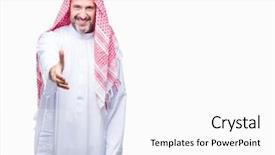  Presentation with arab - Colorful slides enhanced with isolated background smiling friendly offering backdrop and a white colored foreground