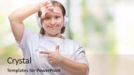  Presentation with hands down - Colorful PPT theme enhanced with isolated background smiling making frame backdrop and a  colored foreground