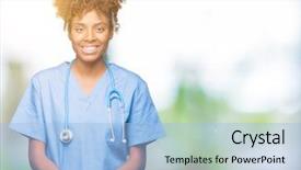  Presentation with doctor african - PPT theme featuring isolated background smiling with hand background and a light blue colored foreground