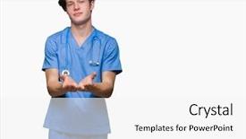  Presentation with medical smiling doctor - Audience pleasing PPT theme consisting of isolated background smiling with hand backdrop and a white colored foreground