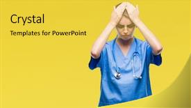 Presentation with stressed nurse - PPT theme with isolated background suffering from headache background and a  colored foreground