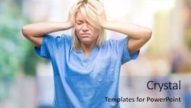  Presentation with stressed nurse - PPT layouts featuring isolated background suffering from headache background and a  colored foreground