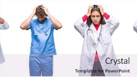  Presentation with stressed nurse - Beautiful PPT layouts featuring isolated background suffering from headache backdrop and a  colored foreground