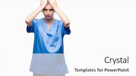  Presentation with stressed nurse - Beautiful presentation theme featuring isolated background suffering from headache backdrop and a  colored foreground