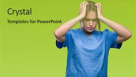  Presentation with stressed nurse - Presentation design with isolated background suffering from headache background and a  colored foreground