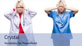 Presentation with stressed nurse - Presentation theme having isolated background suffering from headache background and a  colored foreground