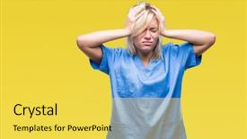  Presentation with stressed nurse - Audience pleasing slides consisting of isolated background suffering from headache backdrop and a  colored foreground