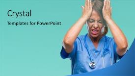  Presentation with stressed nurse - PPT theme enhanced with isolated background suffering from headache background and a  colored foreground