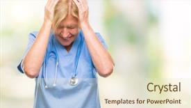  Presentation with stressed nurse - Cool new PPT theme with isolated background suffering from headache backdrop and a  colored foreground