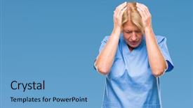  Presentation with stressed nurse - Presentation having isolated background suffering from headache background and a light blue colored foreground