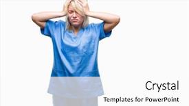  Presentation with stressed nurse - PPT theme featuring isolated background suffering from headache background and a white colored foreground