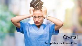  Presentation with african american - Beautiful slides featuring isolated background suffering from headache backdrop and a light blue colored foreground