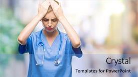  Presentation with stressed nurse - PPT theme featuring isolated background suffering from headache background and a light blue colored foreground