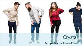  Presentation with people collage - Audience pleasing PPT layouts consisting of isolated background suffering of backache backdrop and a sky blue colored foreground
