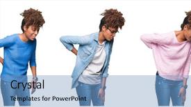  Presentation with african american girl power business - Slide deck having isolated background suffering of backache background and a light blue colored foreground