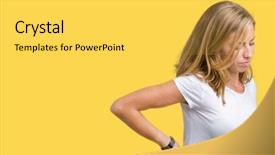  Presentation with back pain - Cool new slide set with isolated background suffering of backache backdrop and a yellow colored foreground