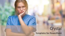  Presentation with nurse thinking - Colorful slides enhanced with isolated background thinking looking tired backdrop and a  colored foreground