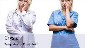  Presentation with nurse thinking - Cool new slide set with isolated background thinking looking tired backdrop and a  colored foreground