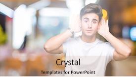  Presentation with man head in hands - Theme featuring isolated background trying to hear background and a coral colored foreground