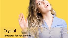  Presentation with business hello - Colorful PPT layouts enhanced with isolated background waiving saying hello backdrop and a yellow colored foreground