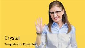  Presentation with business hello - Cool new PPT layouts with isolated background waiving saying hello backdrop and a yellow colored foreground