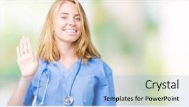  Presentation with welcome back friend - Slide set with isolated background waiving saying hello background and a light blue colored foreground