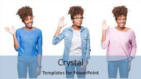  Presentation with collage - Audience pleasing PPT theme consisting of isolated background waiving saying hello backdrop and a light blue colored foreground