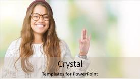  Presentation with young woman diagnosis of sti - Cool new PPT layouts with isolated background waiving saying hello backdrop and a coral colored foreground
