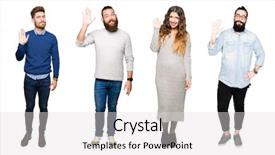  Presentation with people collage - Beautiful slide deck featuring isolated background waiving saying hello backdrop and a light gray colored foreground