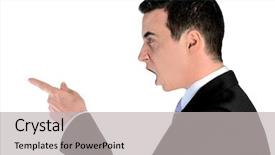  Presentation with angry - Presentation theme having isolated business man angry pointing background and a light gray colored foreground