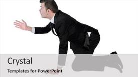  Presentation with of a helping hand - Cool new PPT theme with isolated business man help hand backdrop and a light gray colored foreground