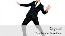  Presentation with business abstract - Slide set having isolated business man surfing position background and a light gray colored foreground