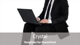  Presentation with computer - Colorful PPT theme enhanced with isolated business man using computer backdrop and a gray colored foreground