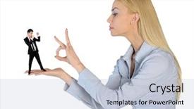  Presentation with finger - Slide set featuring isolated business woman finger flipping background and a light blue colored foreground