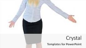  Presentation with give - Colorful PPT theme enhanced with isolated business woman give help hand backdrop and a white colored foreground