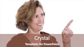  Presentation with forefinger - Slide deck consisting of isolated businesswoman in winter clothes presenting with her forefinger over white background background and a tawny brown colored foreground