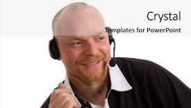  Presentation with talk - Slide set consisting of isolated customer service operator headset background and a  colored foreground
