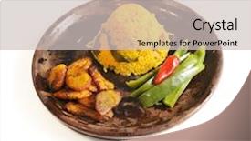  Presentation with cuban - Slides featuring isolated dish of cuban typical salted rice with chicken and peppers background and a light gray colored foreground