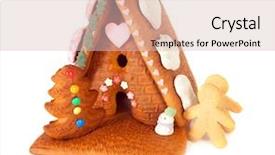  Presentation with gingerbread house - Slide deck with isolated gingerbread house with candy background and a  colored foreground