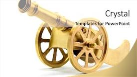  Presentation with cans canned tuna isolated - PPT layouts enhanced with isolated golden cannon on white background and a white colored foreground