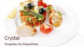  Presentation with grilled chicken - Beautiful theme featuring isolated grilled chicken drumstick chunks backdrop and a sky blue colored foreground