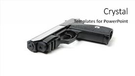  Presentation with gun - PPT layouts having isolated gun on white background background and a white colored foreground