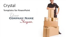  Presentation with boxes - Audience pleasing presentation design consisting of isolated image of a messenger delivering a lot of boxes backdrop and a white colored foreground