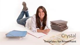  Presentation with geography - Presentation theme featuring isolated image of a young girl studying geography lying on the floor background and a lemonade colored foreground